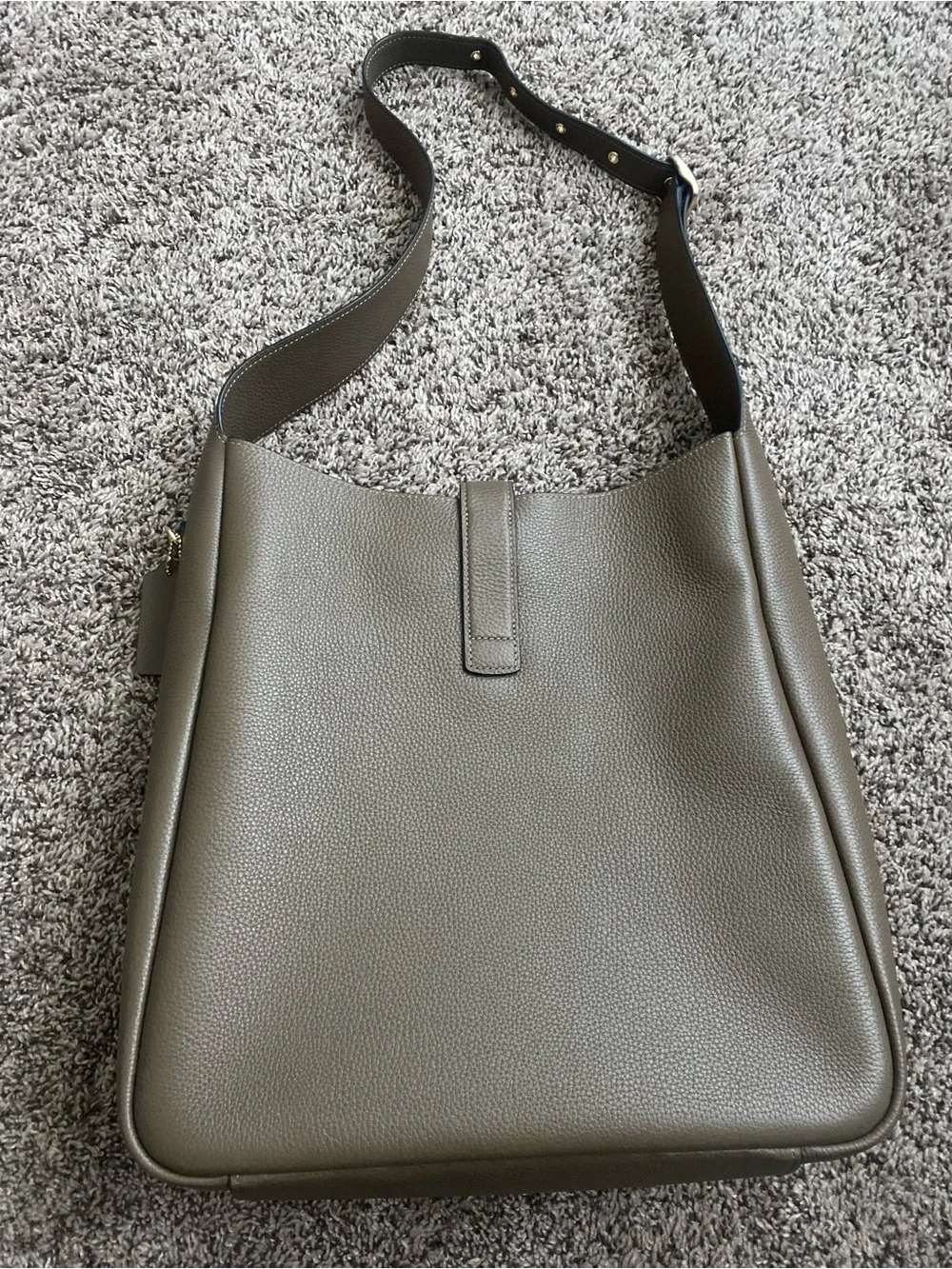 Coach Pebbled Leather Dark Stone Large Hadley Shoulder Bag